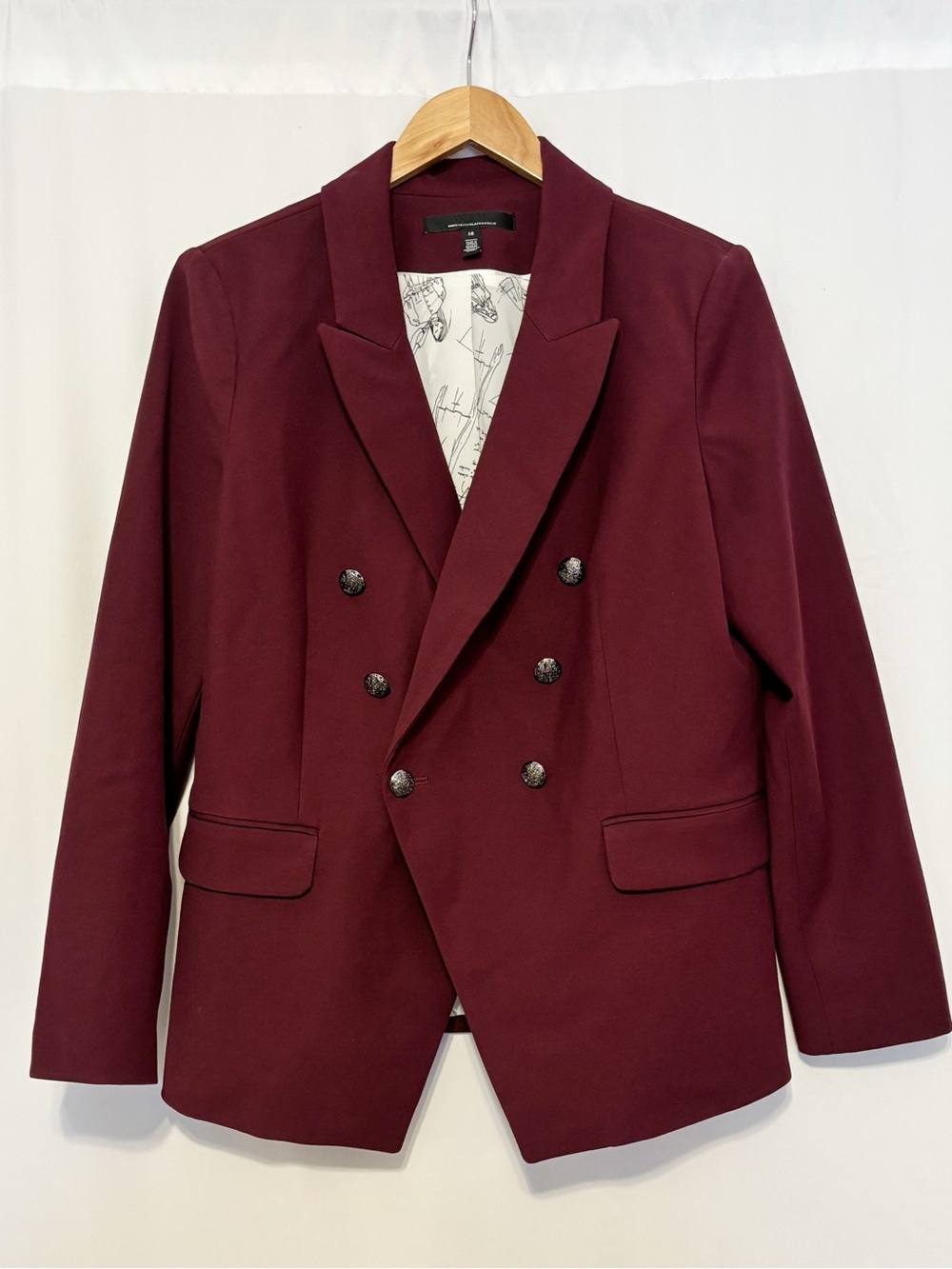 WHBM Port Comfort Stretch Double Breasted Studio Blazer Jacket Burgundy 16
